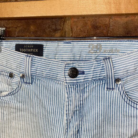 J. Crew Blue & White Pin Stripe Toothpick Zip Ankle Skinny Jeans Women's Size 29 - Picture 5 of 7